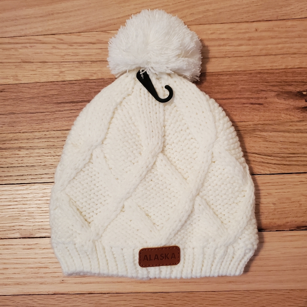 Women's White Alaska Knit Pom-Pom Beanie